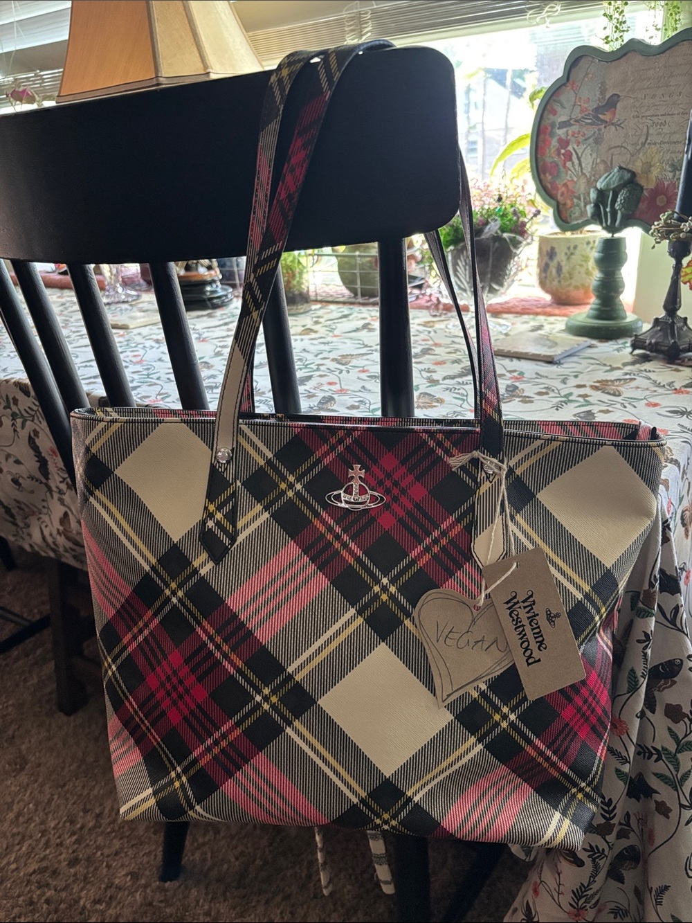 Vivienne Westwood Tartan Plaid Vegan Leather Shopper Tote Bag With Tags